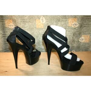 New Pleaser Black FAbric/Zip Strappy Open Toe Heels 12
